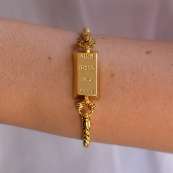 İmitasyon Altın Kaplama Çizgili Figaro Desenli Külçe Bileklik BLK-1156 - Resim 2