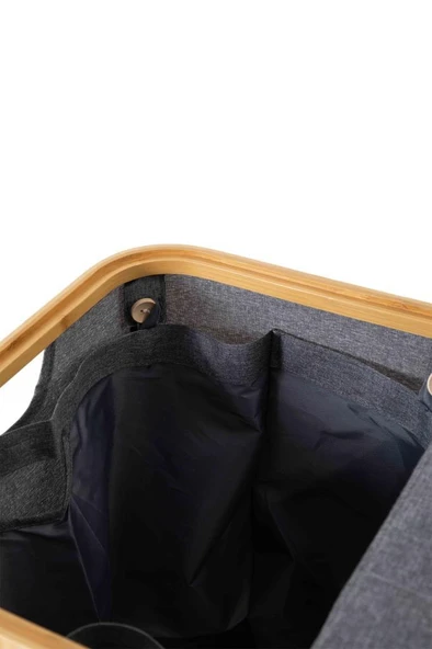 Mien Bambu Kenarlı Kumaş Katlanabilir 150 Lt Çamaşır Sepeti 57x37x70 - 5