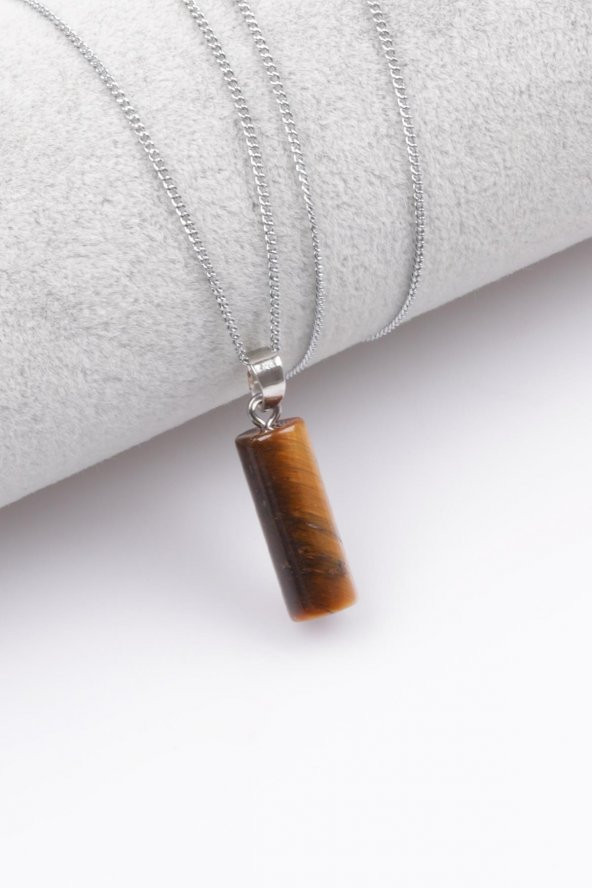 Kaplan Gözü Doğal Taş Silindir Kesim Kolye ürün görseli