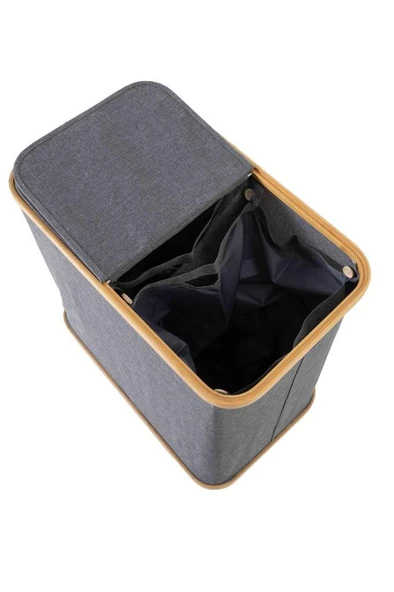 Mien Bambu Kenarlı Kumaş Katlanabilir 150 Lt Çamaşır Sepeti 57x37x70 - 2