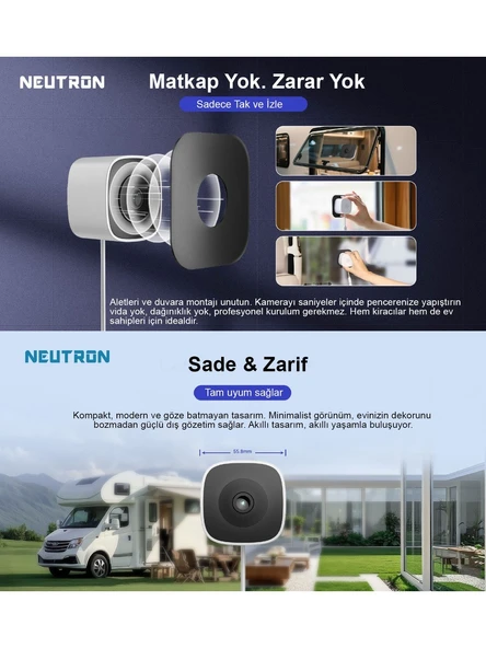 Neutron NTL-IP15GS-3MP 3mp Full-Color Wifi Pencere Kamerası Kablosuz Karavan Kamerası Manyetik Ve Yapışkanlı Pencere Kamerası - Resim 2