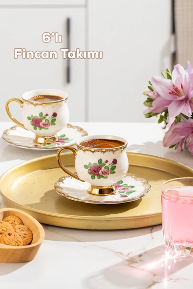 Porsima 3187 Majesty 12 Parça Yaldızlı Porselen Türk Kahve Fincan Takımı ürün görseli