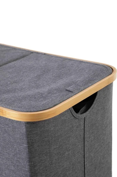Mien Bambu Kenarlı Kumaş Katlanabilir 150 Lt Çamaşır Sepeti 57x37x70 - 4