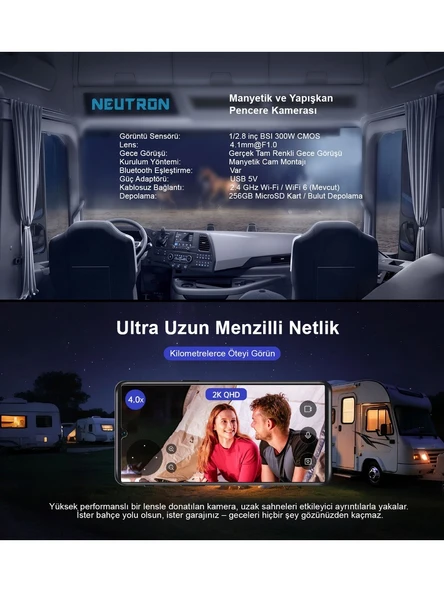 Neutron NTL-IP15GS-3MP 3mp Full-Color Wifi Pencere Kamerası Kablosuz Karavan Kamerası Manyetik Ve Yapışkanlı Pencere Kamerası - Resim 3