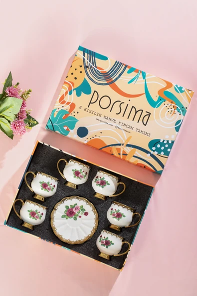 Porsima 3187 Majesty 12 Parça Yaldızlı Porselen Türk Kahve Fincan Takımı - Resim 3