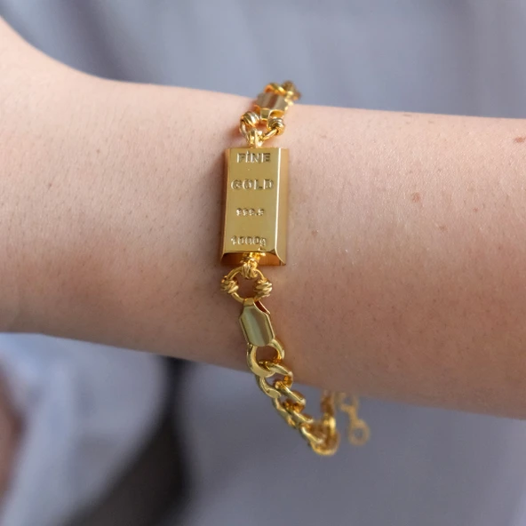 İmitasyon Altın Kaplama Figaro Desenli Külçe Bileklik BLK-1157 - Resim 2