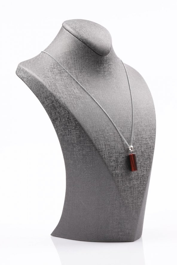 Kırmızı Kaplan Gözü Doğal Taş Silindir Kesim Kolye - Resim 2