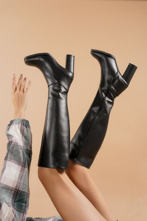 Monet Siyah Cilt Topuklu Kadın Bot  - kopya - 4