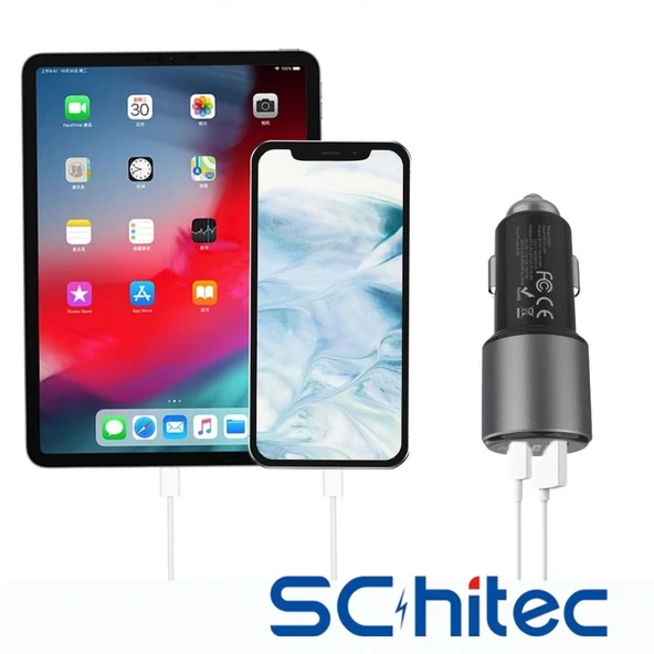 ScHitec Usb-A 55W / PD20W Çift Çıkışlı Süper Hızlı Araç Şarj Aleti Başlığı OT704 - 2