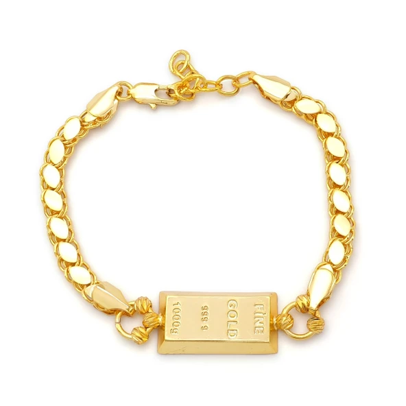 İmitasyon Altın Kaplama Arpa Zincir Desenli Külçe Bileklik BLK-1153 ürün görseli