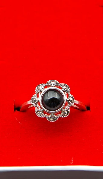 925 Ayar Kadın Gümüş Oltu Taşı Yüzük sy00070 ürün görseli 1