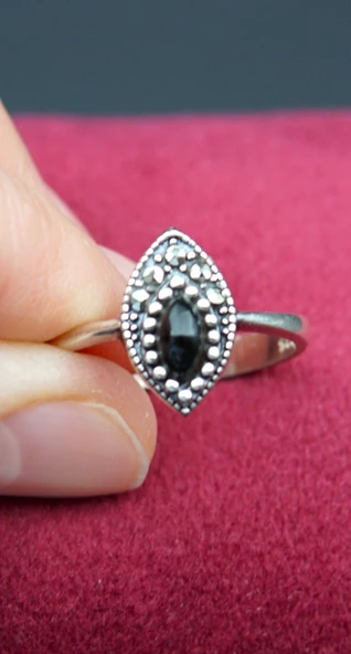 925 Ayar Kadın Gümüş Oltu Taşı Yüzük sy00074 - Resim 3