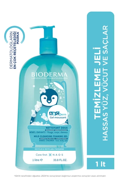 ABCDerm Foaming Cleanser Bebek, Çocuk Yüz, Saç, Vücut Temizleyici Şampuan Kuru, Hassas Cilt 1lt