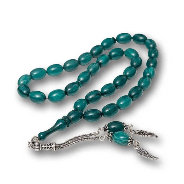 Supertrend Gümüş Püsküllü Sıkma Kehribar Tesbih ürün görseli 1