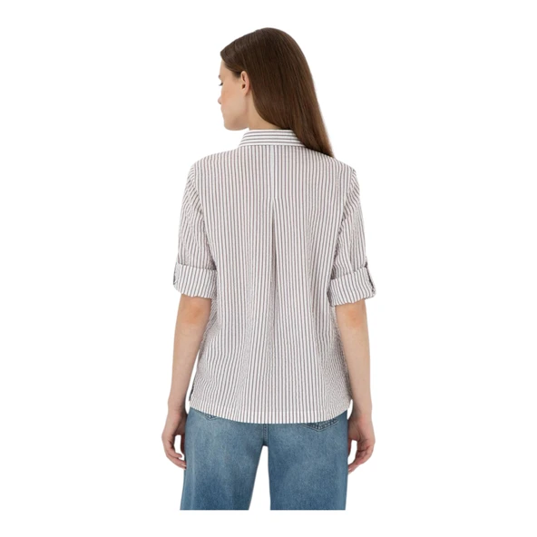 Kadın Bordo Uzun Kollu Çizgili Gömlek - Resim 8