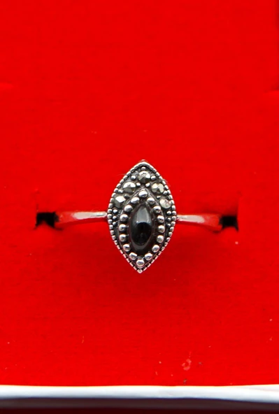 925 Ayar Kadın Gümüş Oltu Taşı Yüzük sy00074 ürün görseli 1