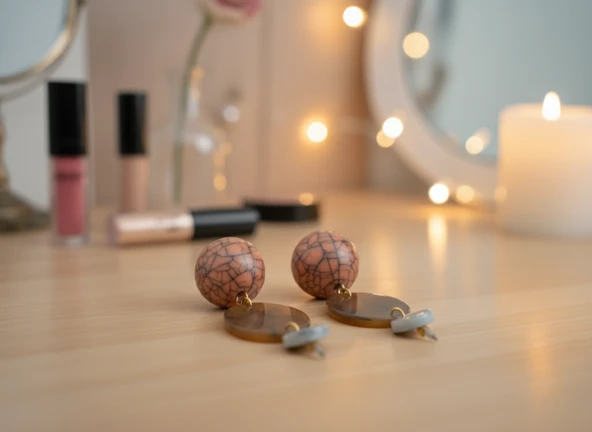 Yuvarlak Taşlı Desenli Renkli Top Küpe 7,5cm - 7