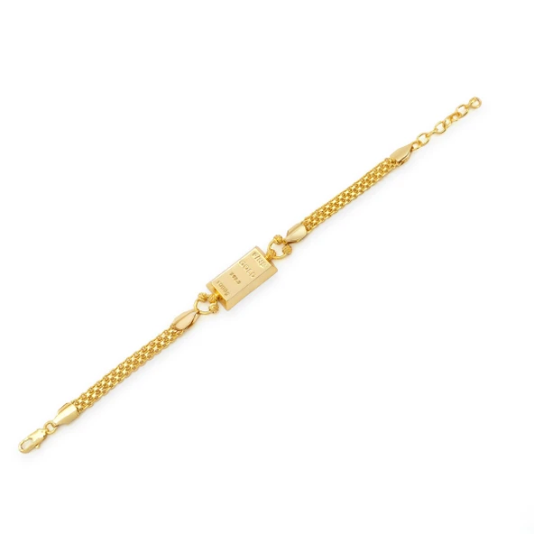 İmitasyon Altın Kaplama Hazır Zincir Desenli  Külçe Bileklik BLK-1152 - Resim 3