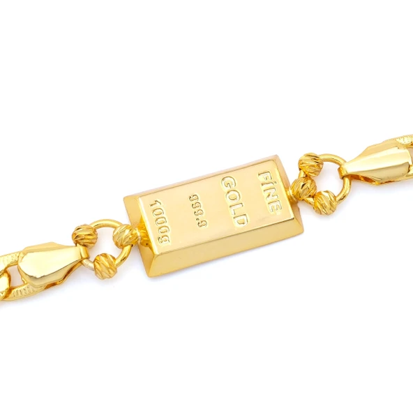 İmitasyon Altın Kaplama Çizgili Figaro Desenli Külçe Bileklik BLK-1151 - Resim 5