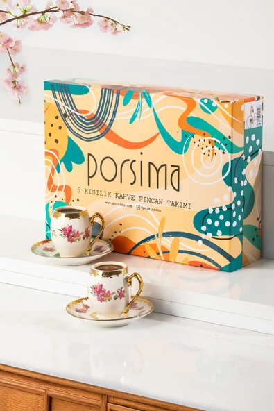 Porsima 3189 Aurora 12 Parça Yaldızlı Porselen Türk Kahve Fincan Takımı - Resim 3