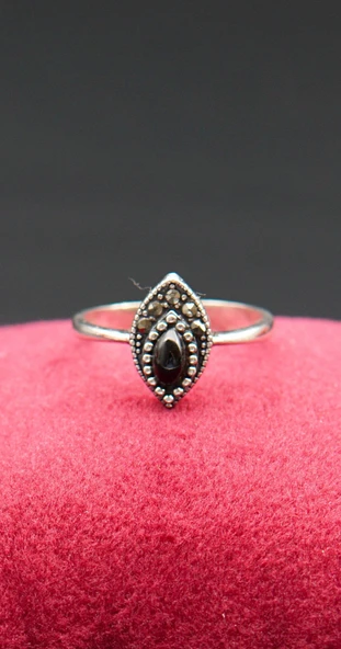 925 Ayar Kadın Gümüş Oltu Taşı Yüzük sy00074 - Resim 2