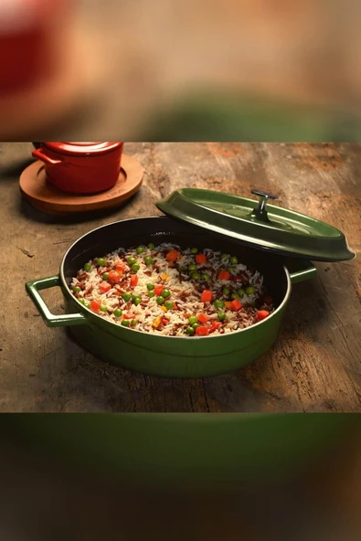 Lava Döküm Yayvan Tencere Trendy Kapak - Çap 28 Cm - Kırmızı - Resim 3