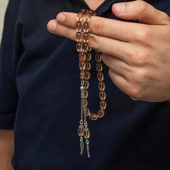 Supertrend Gümüş Püsküllü Ateş Kehribar Tesbih - Resim 3