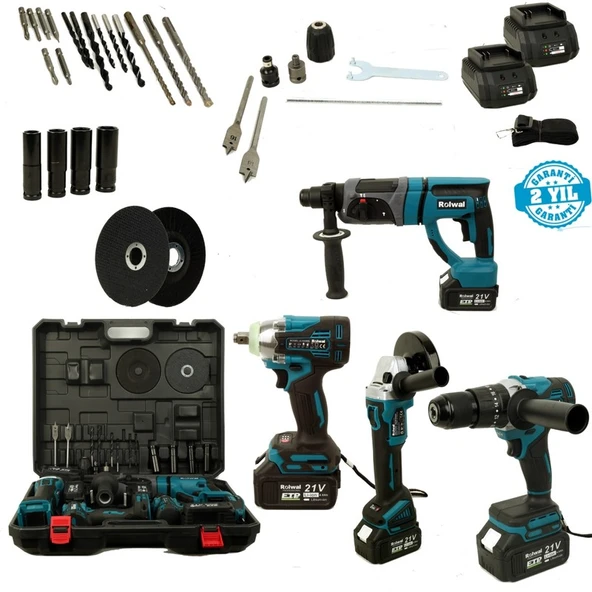 Rolwal Rolwal Rolwal-Şarjlı Hilti-Şarjlı Taşlama-Şarjlı Vidalama-Şarjlı Somun Sıkma 4 Lü Set 21 V 4,0 Ah - 1