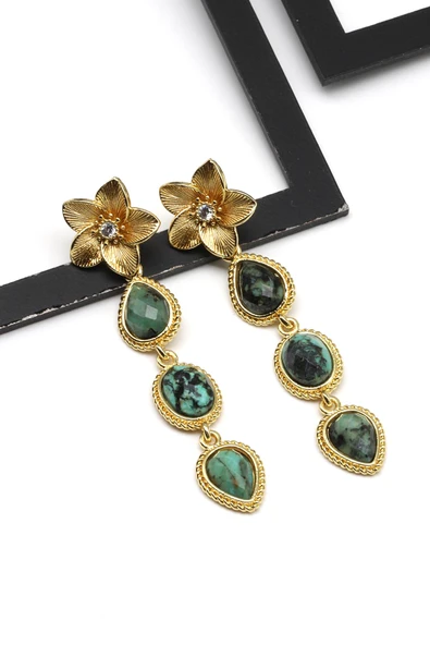 Anyolit Doğal Taş Sallantılı Küpe - Resim 2