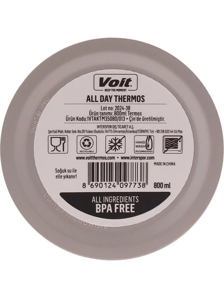 Voit All Day Termos 800ml Gri Paslanmaz Çelik - 4