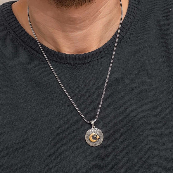 Supertrend Gümüş Ay Yıldızlı Erkek Kolye - Resim 4