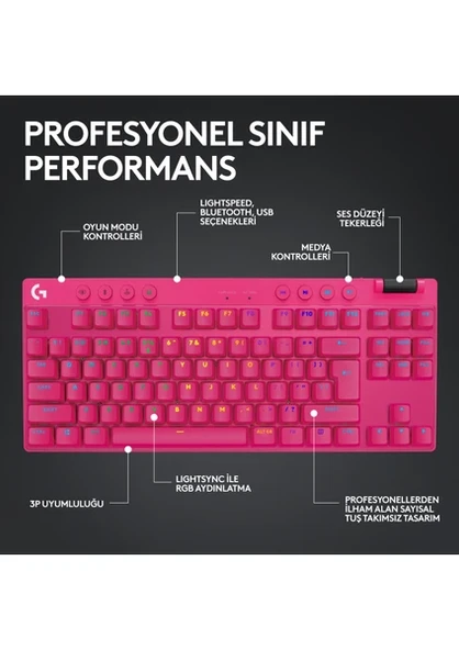 Logitech G Pro X TKL Lıghtspeed RGB Oyuncu Klavyesi - Pembe - 5