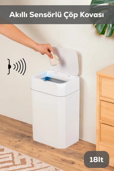 Porsima Me02 Hareket Sensörlü Sessiz Kapatma Çöp Kutusu Banyo Mutfak Çöp Kovası Kapaklı Banyo Çöp Kovası 18Lt - 1