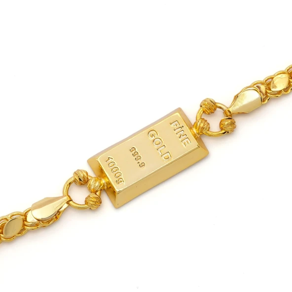 İmitasyon Altın Kaplama Arpa Zincir Desenli Külçe Bileklik BLK-1153 - Resim 5