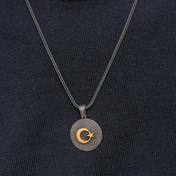 Supertrend Gümüş Ay Yıldızlı Erkek Kolye - Resim 3