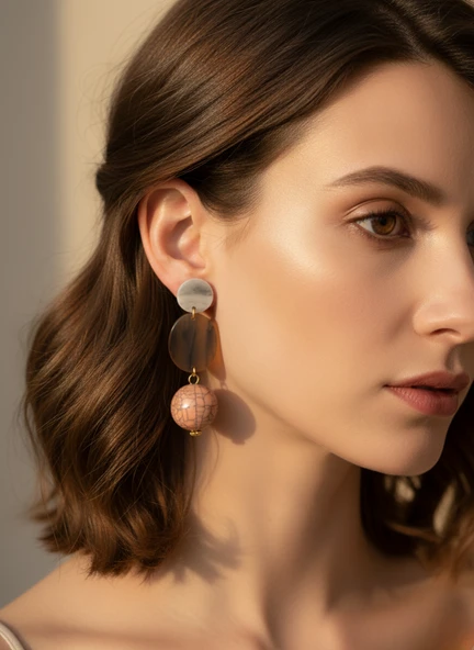 Yuvarlak Taşlı Desenli Renkli Top Küpe 7,5cm - 2