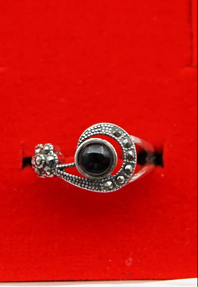 925 Ayar Kadın Gümüş Oltu Taşı Yüzük sy00071 ürün görseli 1