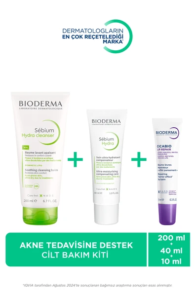 Bioderma Sebium İzokit Kurutucu Akne Tedavisine Destek Cilt Bakım Kiti(Temizleme Jeli-Bakım Kremi-Dudak Balm)