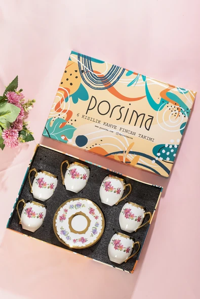 Porsima 3189 Aurora 12 Parça Yaldızlı Porselen Türk Kahve Fincan Takımı - Resim 2