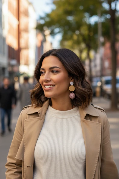 Yuvarlak Taşlı Desenli Renkli Top Küpe 7,5cm - 6