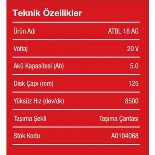 Attlas Attlas Pro Atbl 18 AG-502C 20 V 5 Ah Çift Akülü Taşlama Makinesi - 3