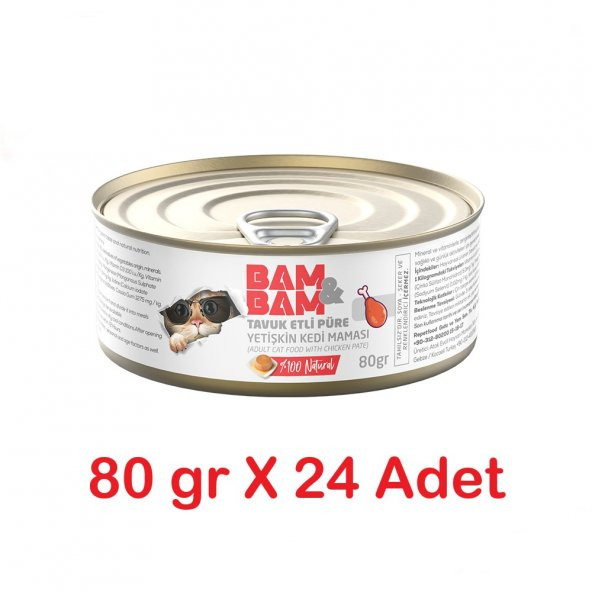 Bam&Bam Tavuklu Yetişkin Kedi Konservesi 80 gr x 24 Adet