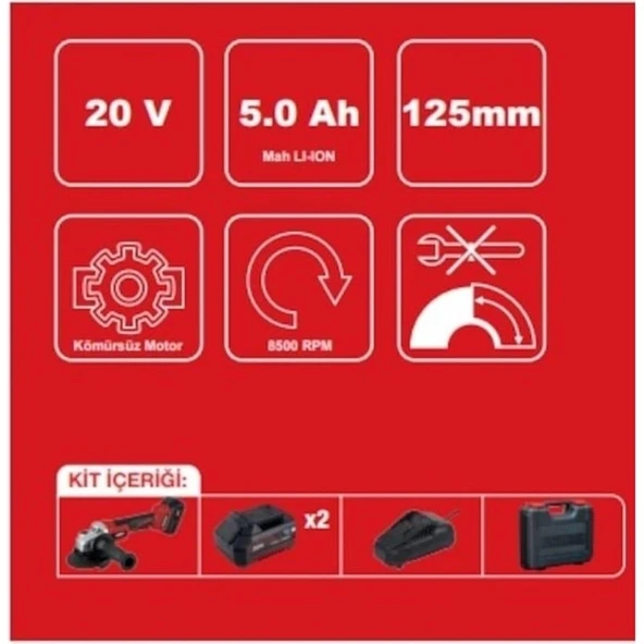 Attlas Attlas Pro Atbl 18 AG-502C 20 V 5 Ah Çift Akülü Taşlama Makinesi - 2