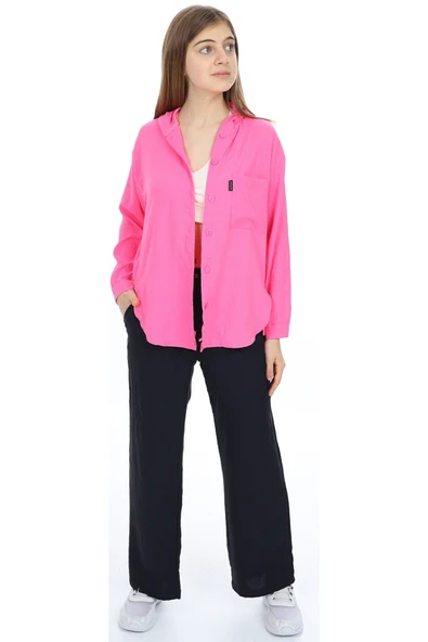 Kız Çocuk Kapüşonlu Gömlekli Pembe Renk Aerobin Kumaş İkili Takım