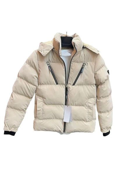 Kız Çocuk /Erkek Çocuk Çapraz Fermuar Model Kapüşonu Çıkabilen İçi Peluş Astarlı Bej Renk Mont - 1
