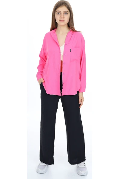 Kız Çocuk Kapüşonlu Gömlekli Pembe Renk Aerobin Kumaş İkili Takım - 3