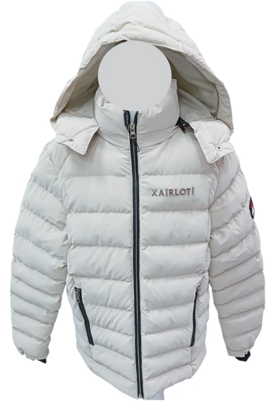 Kız Çocuk /Erkek Çocuk Kapüşonu Çıkabilen İçi Peluş Astarlı Fermuar Cepli Krem Renk Mont - 1