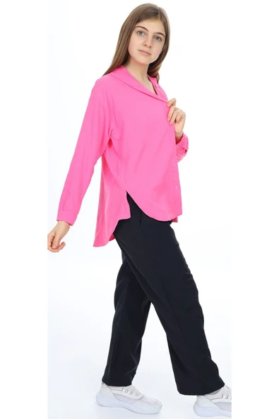 Kız Çocuk Kapüşonlu Gömlekli Pembe Renk Aerobin Kumaş İkili Takım - 4