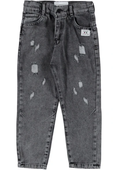 Kız Çocuk Yırtık Detaylı Füme Kot Pantolon