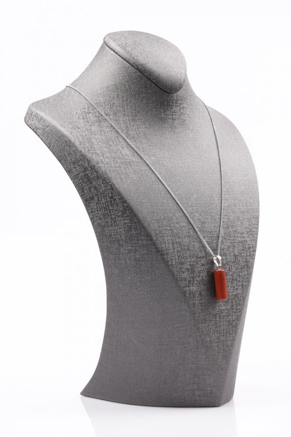 Red Jasper Doğal Taş Silindir Kesim Kolye - Resim 2